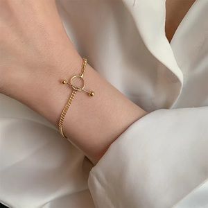 New 18K Gold Vermeil Roman bar & circle hoop bracelet